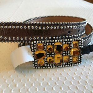 NEW Justin brown leather Western belt with yellow rhinestone buckle, C20903